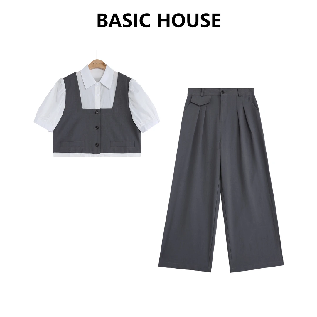 Basic House/百家好春季新款百搭西装马甲衬衫套装B1335B5KH32