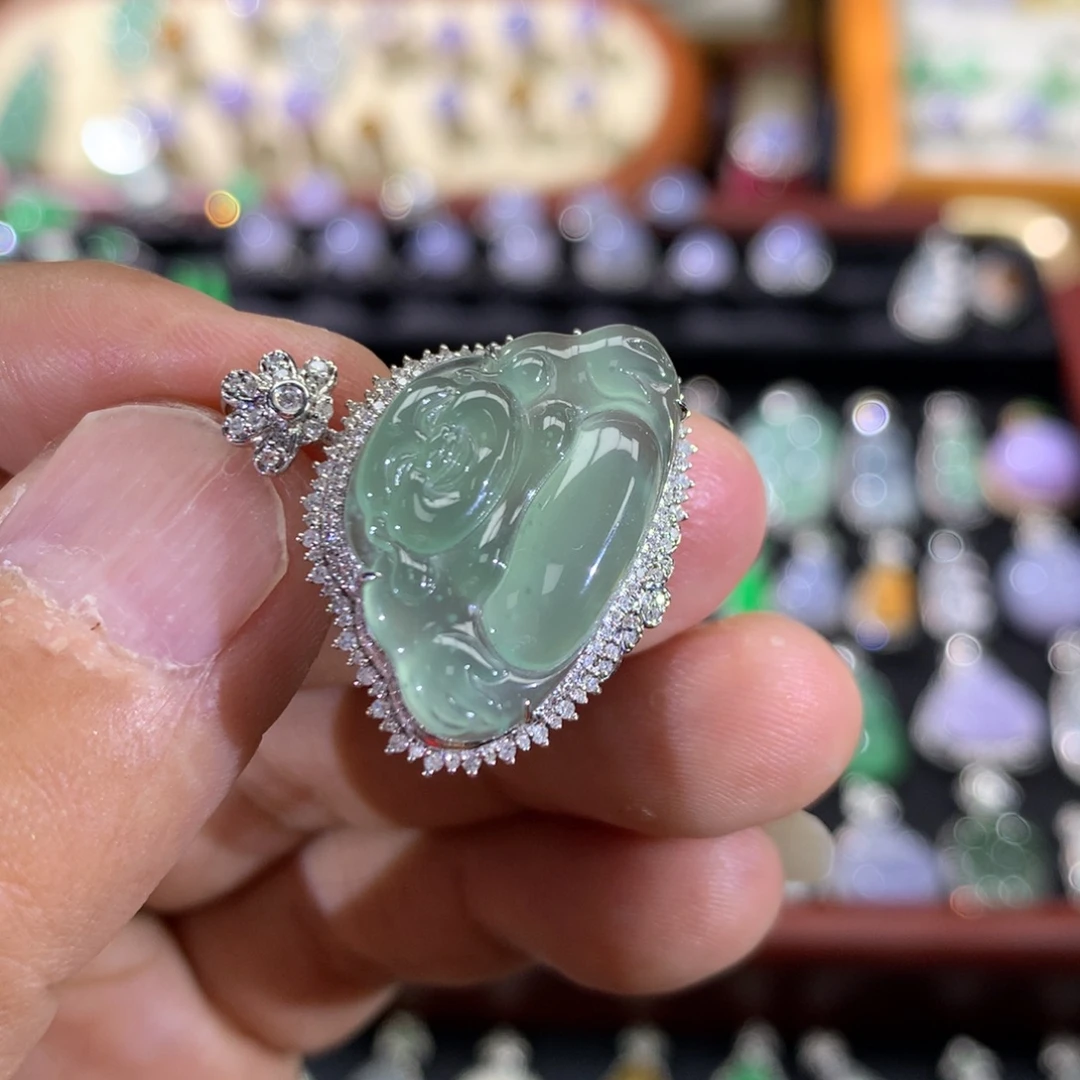 翡翠18K金镶嵌吊坠(不含链)