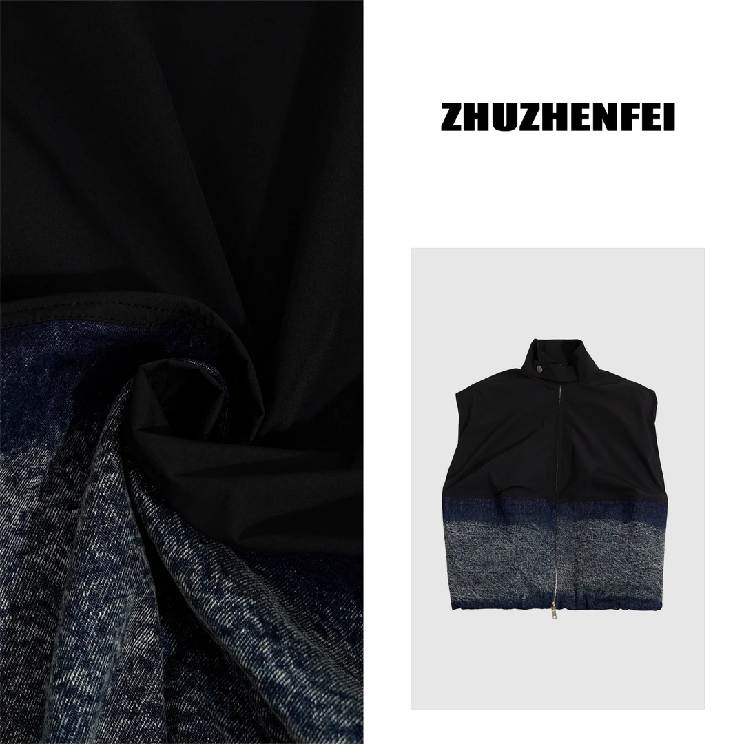 ZHUZHENFEI【西海岸】拼接牛仔立领时尚百搭牛仔马甲Z351050