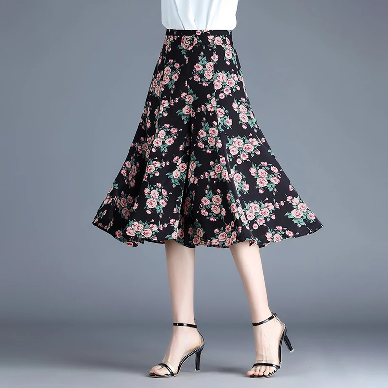 高腰碎花a字裤裙阔腿裤女2025夏季薄款显瘦宽松六分裤子雪纺裙裤