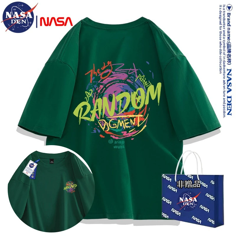 NASA联名重磅纯棉短袖男女宽松半袖百搭夏季T恤美式复古印花上衣