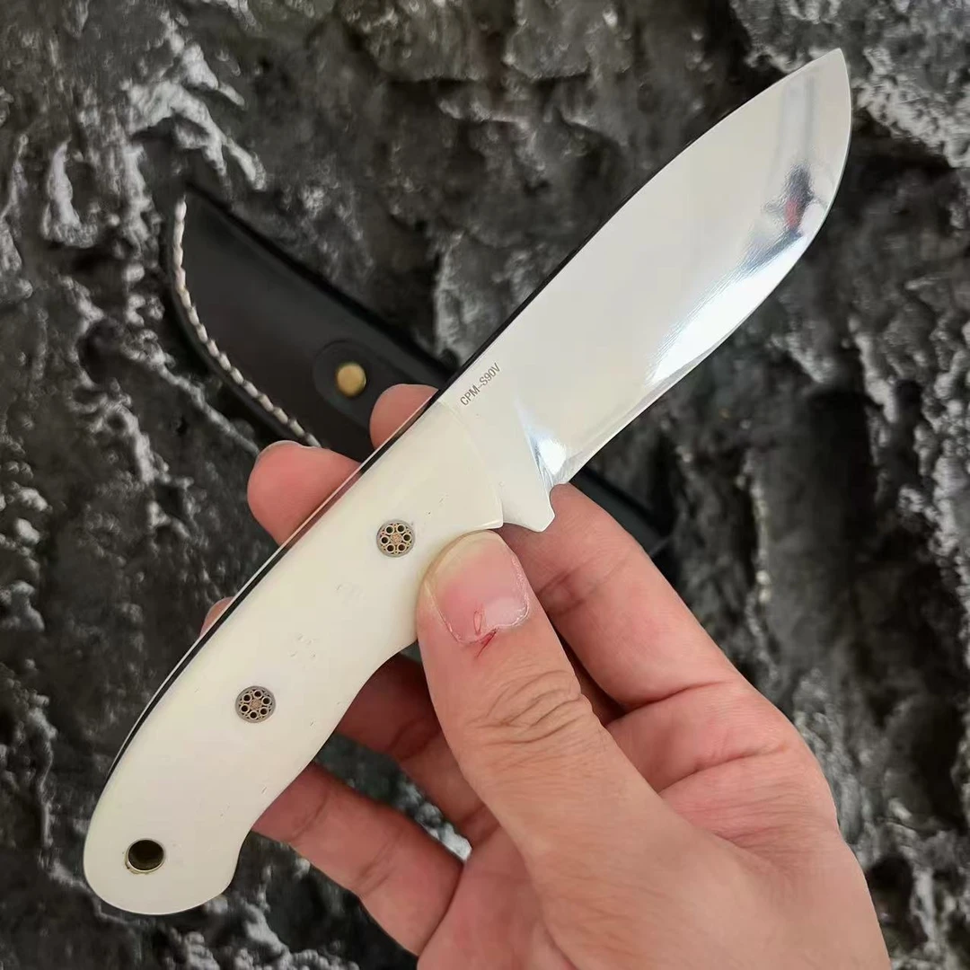 小白鲨  S90V粉末钢牛骨手柄一体龙骨收藏把玩刀