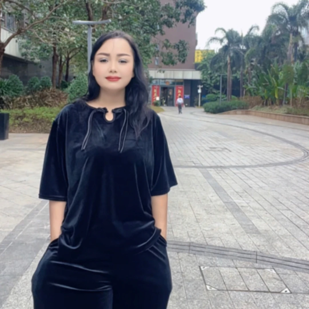 春季丝绒彩色圆领中式盘扣半袖上衣两侧开叉复古休闲时尚中国风