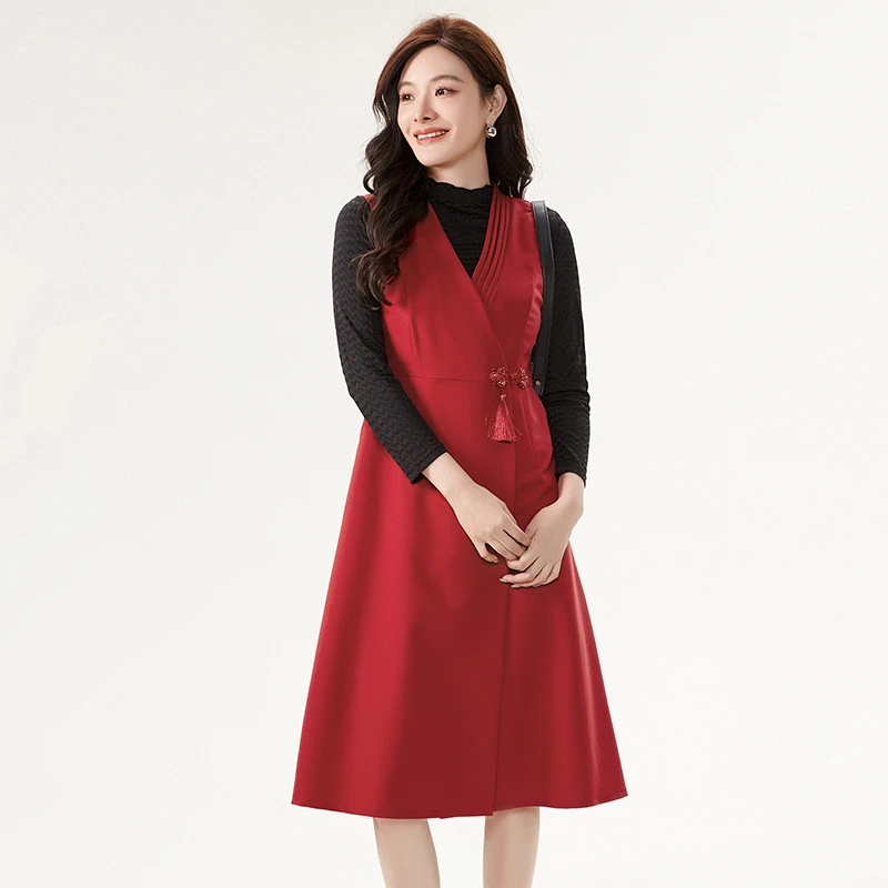 A166套头长袖上衣+无袖中长裙两件套装女51WZ0U0001