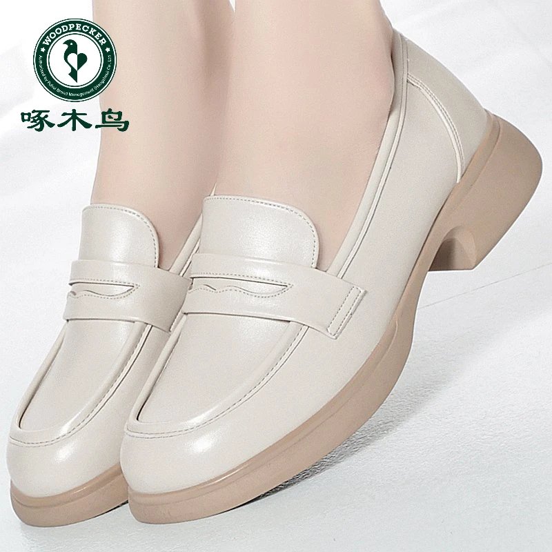 啄木鸟软皮软底小皮鞋女春秋款英伦风女鞋低跟防滑乐福鞋女鞋单鞋