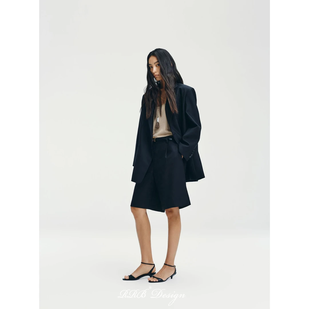 RRB Design 「轻职场」绵羊毛混纺气质百搭宽松显瘦阔腿西装五分裤