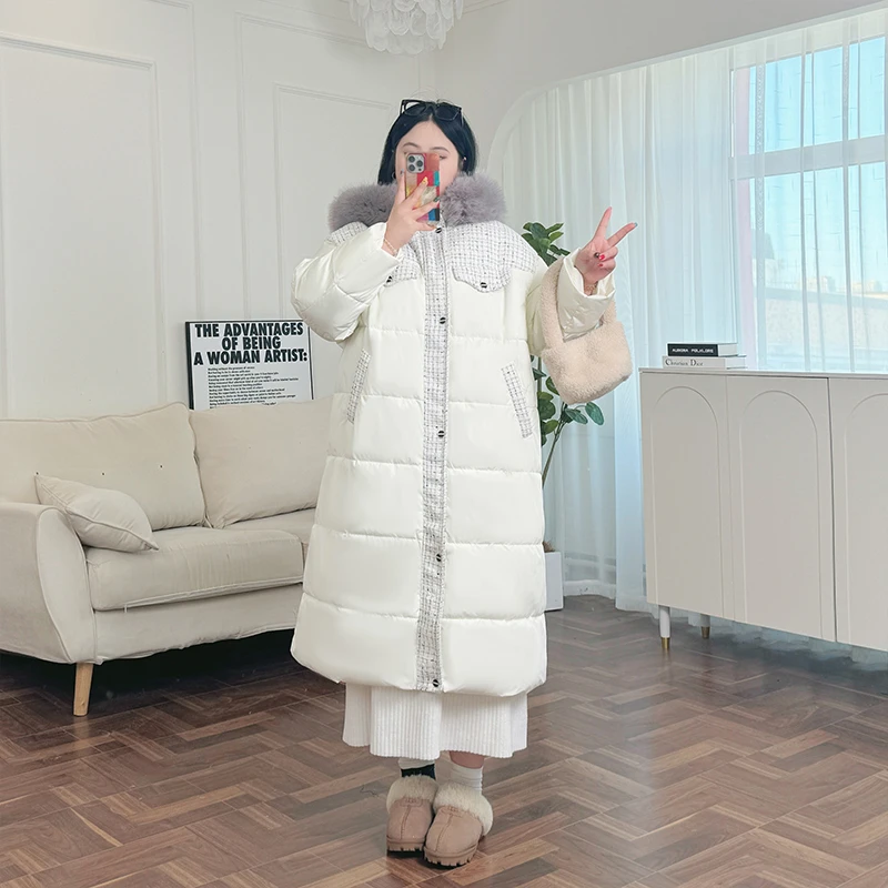 高知御姐 / 轻奢小香风长款大毛领棉服7388花契200斤胖mm休闲2