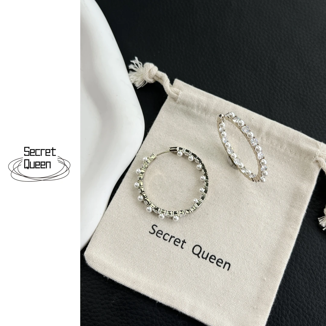 铜合金仿珍珠耳饰 小众设计香槟金双面锆石贝珠耳环一对AX080