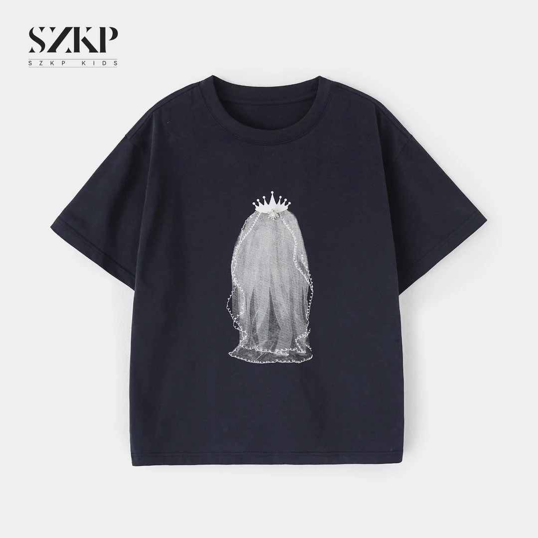 SZKP纯棉吸汗印花t恤女童夏季中大童儿童时尚圆领短袖YNYX550430
