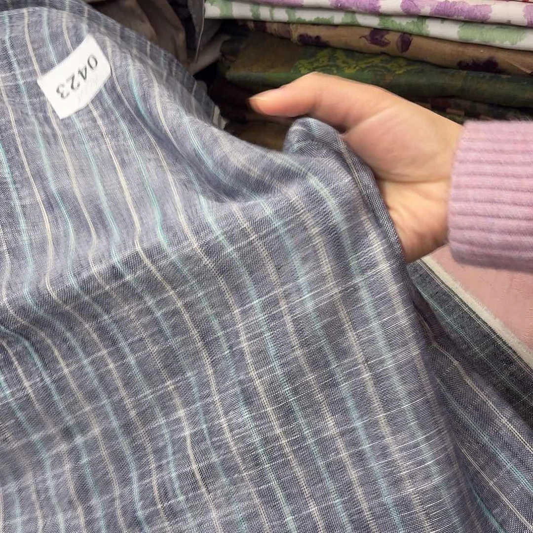 麻1米灰蓝色条纹面料