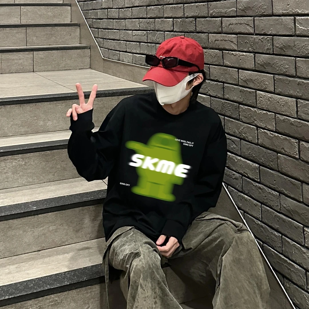 加肥大码300斤欧美式街头嘻哈长袖t恤男女秋冬宽松百搭重磅打底衫