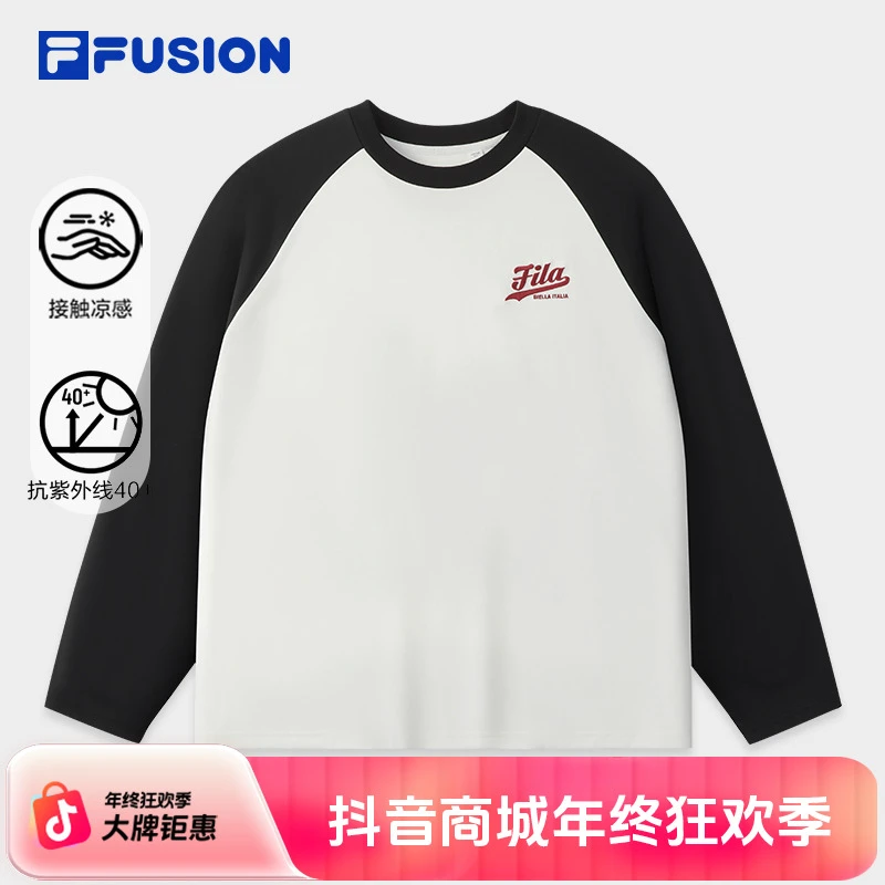FILA FUSION斐乐潮牌情侣款针织长袖衫2025秋新款防晒凉感拼色长T