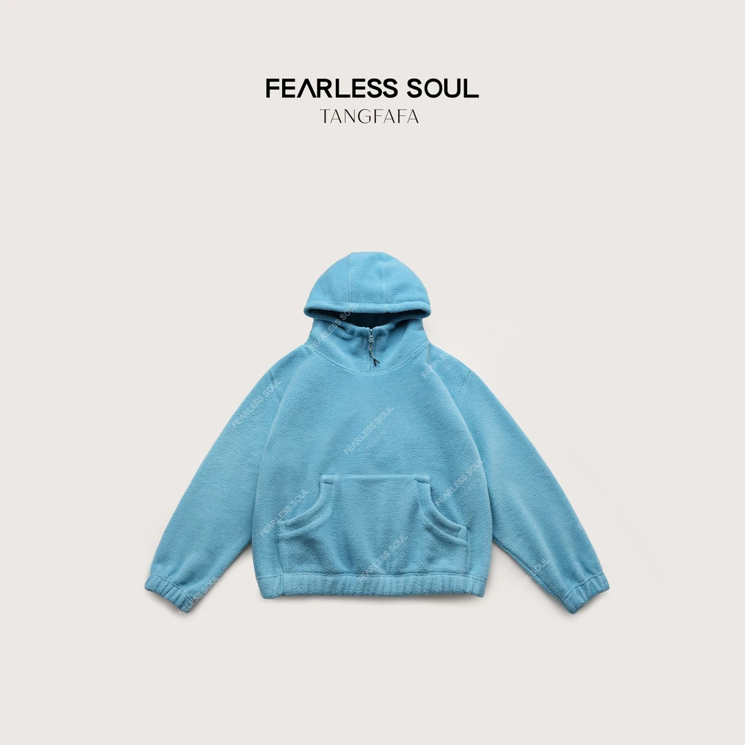 唐发发TFF ‘’天空蓝‘’摇粒绒连帽休闲保暖袋鼠兜卫衣 825FH852 *