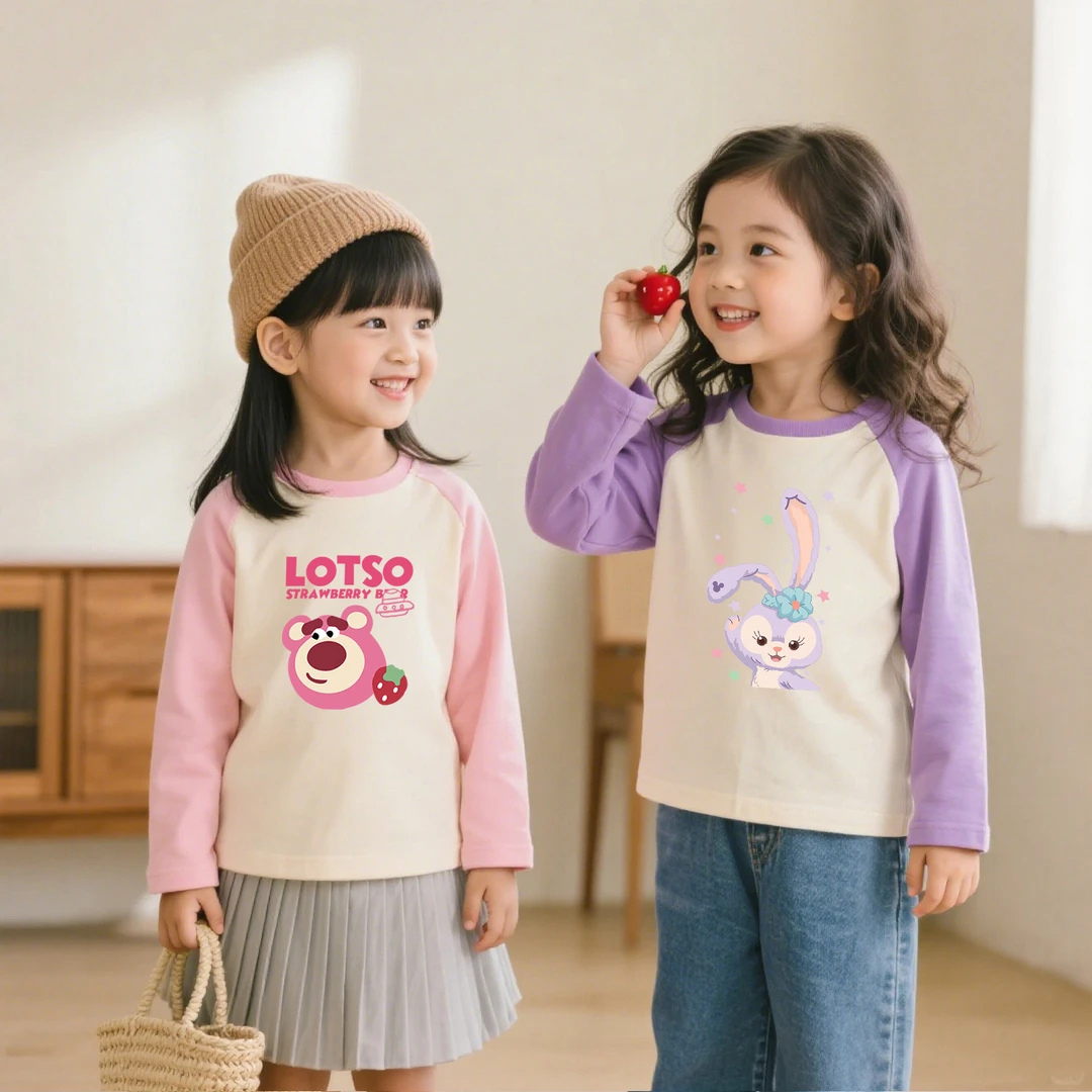 女童纯棉长袖打底衫内搭春秋款儿童宝宝拼色t恤洋气插肩袖上衣服