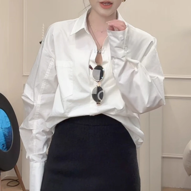 韩系慵懒风翻领小众长袖衬衫女2025秋季新款宽松显瘦休闲减龄上衣