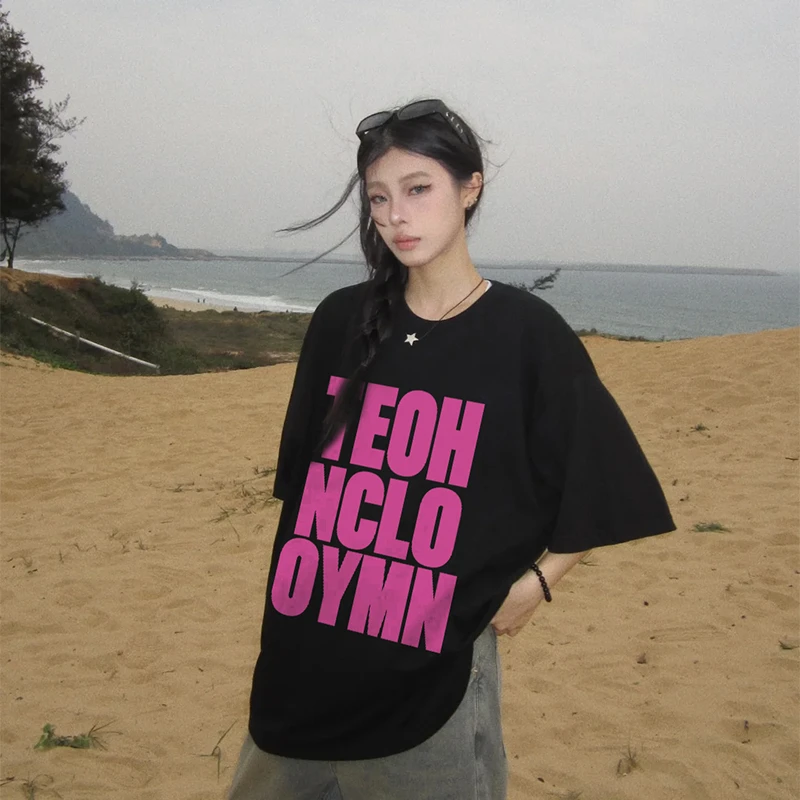 夏季美式潮流字母高级感休闲重磅纯棉短袖宽松情侣款T恤#T018136