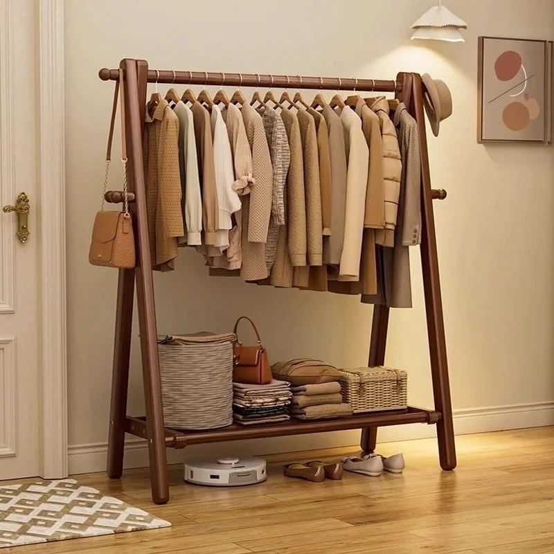 实木挂衣架落地式卧室衣帽架家用置衣架室内简易家庭木质晾衣架子