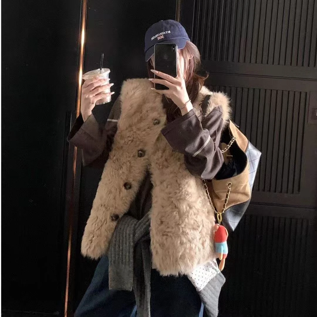 人造皮草 2025仿羊羔毛欧尼马甲皮草外套托斯卡纳坎肩外套马甲