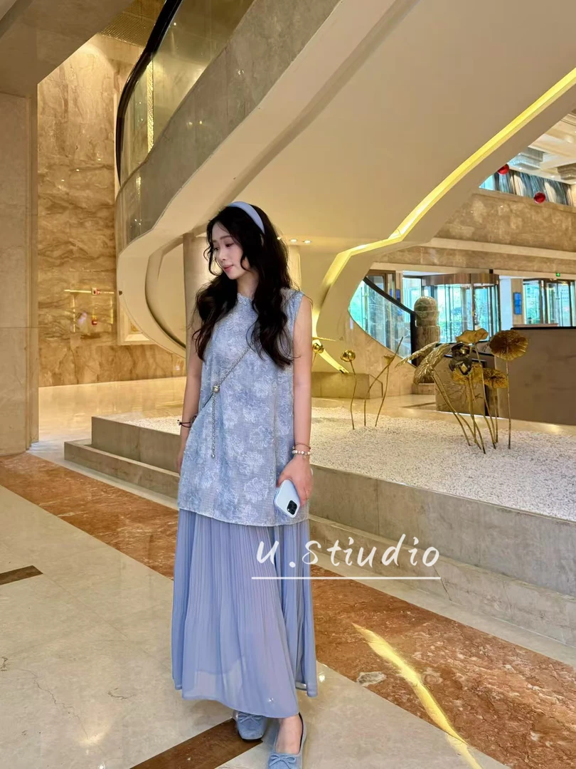 【月半悠】度假风提花连衣裙