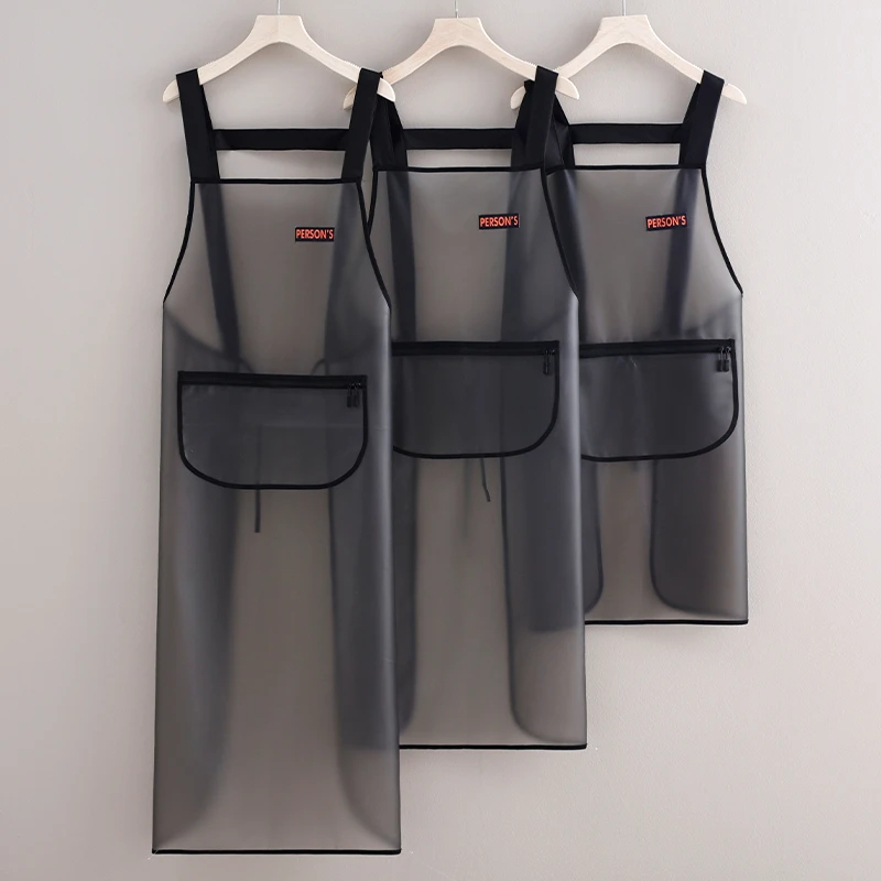 TPU款半透明长款背带围裙时尚简约防水防油水产上班餐饮工作服