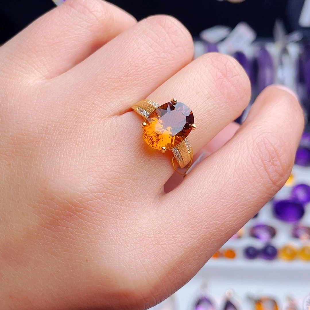 银S925镶嵌戒指黄晶天然保真