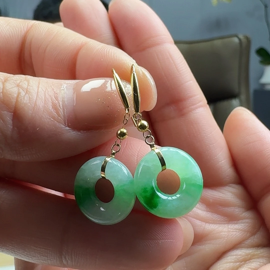 翡翠耳饰18K金镶嵌天然