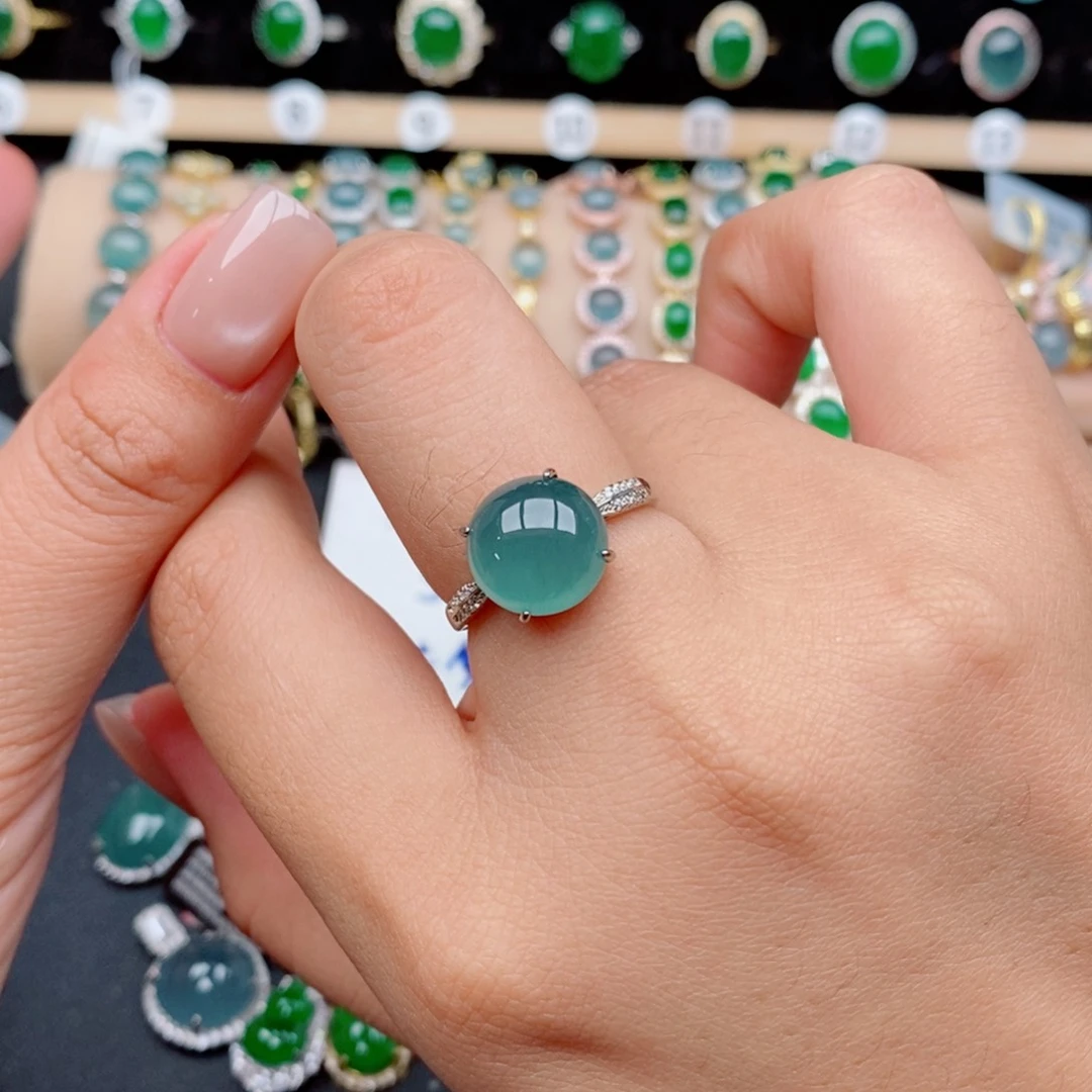 银S925镶嵌戒指翡翠6（11.5-6.2正圆）