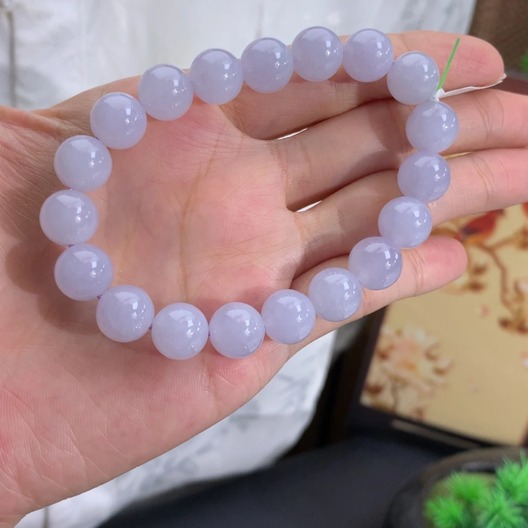 翡翠未镶嵌手串卡10胶润淡淡紫手串