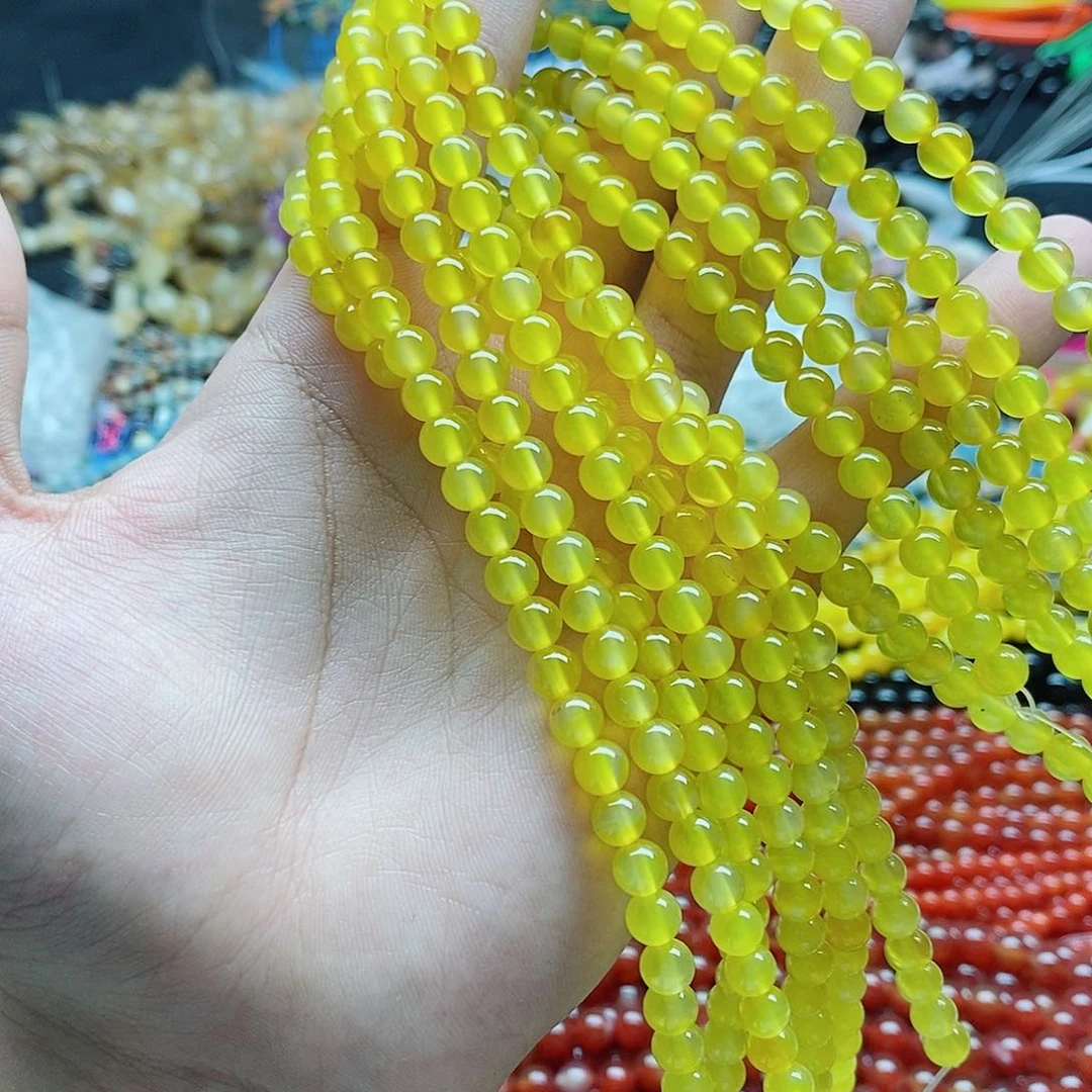 玛瑙/玉髓未镶嵌珠宝半成品一条天然6mm黄玛瑙圆珠A级