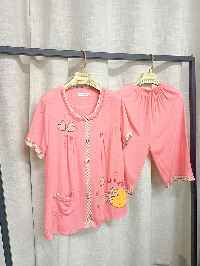 504时尚休闲睡衣女2025夏季新款短袖上衣七分裤薄款家居服两件套