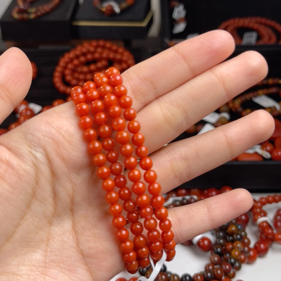 未镶嵌柿子红佛珠长链5m南红玛瑙