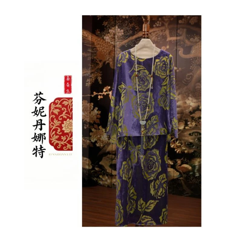 丝绒烧花常规印染薄款套头上衣复古镂空中国风2501