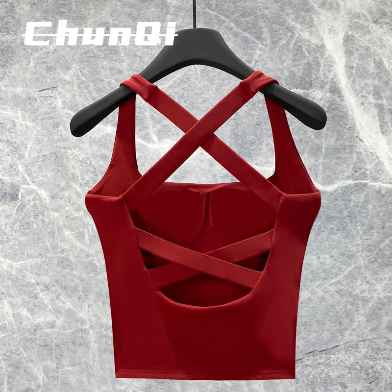 维多利亚性感吊带健身内衣防震防下垂带胸垫一体式美背瑜伽上衣女