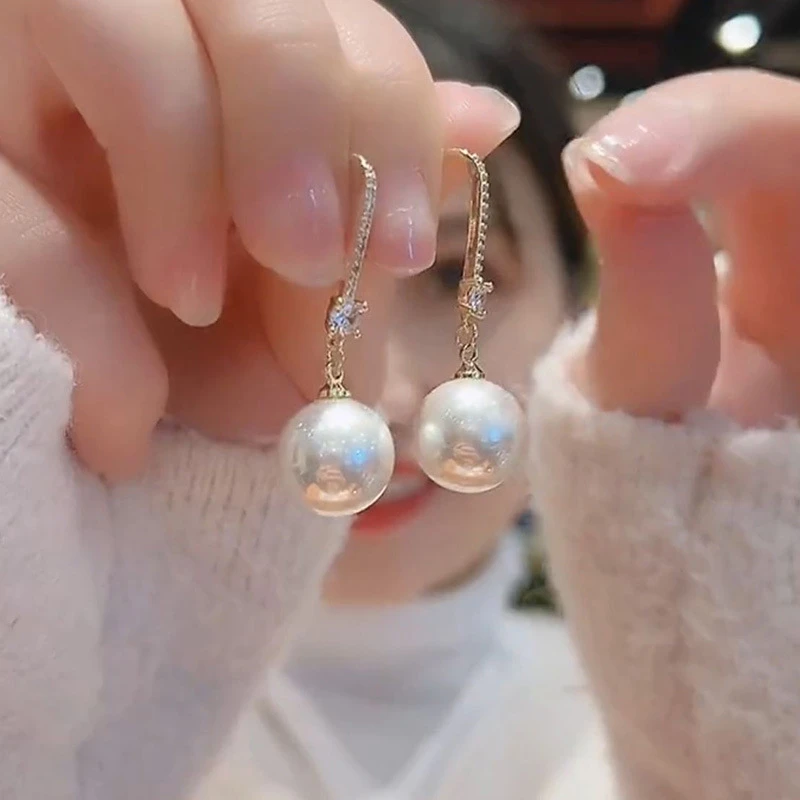 不锈钢仿珍珠耳饰 高级感长款大珍珠耳坠耳环女2025新款潮夏季小