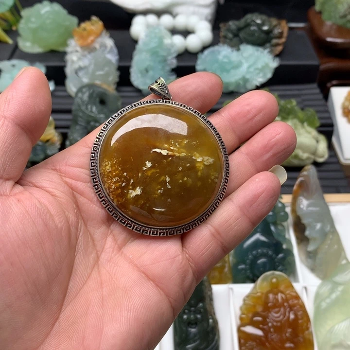 蛇纹石玉银S925镶嵌颈饰