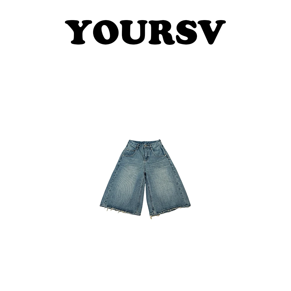 【YOURSV】「七分牛仔裤」春夏时尚磨边牛仔裤女休闲百搭水洗直筒裤
