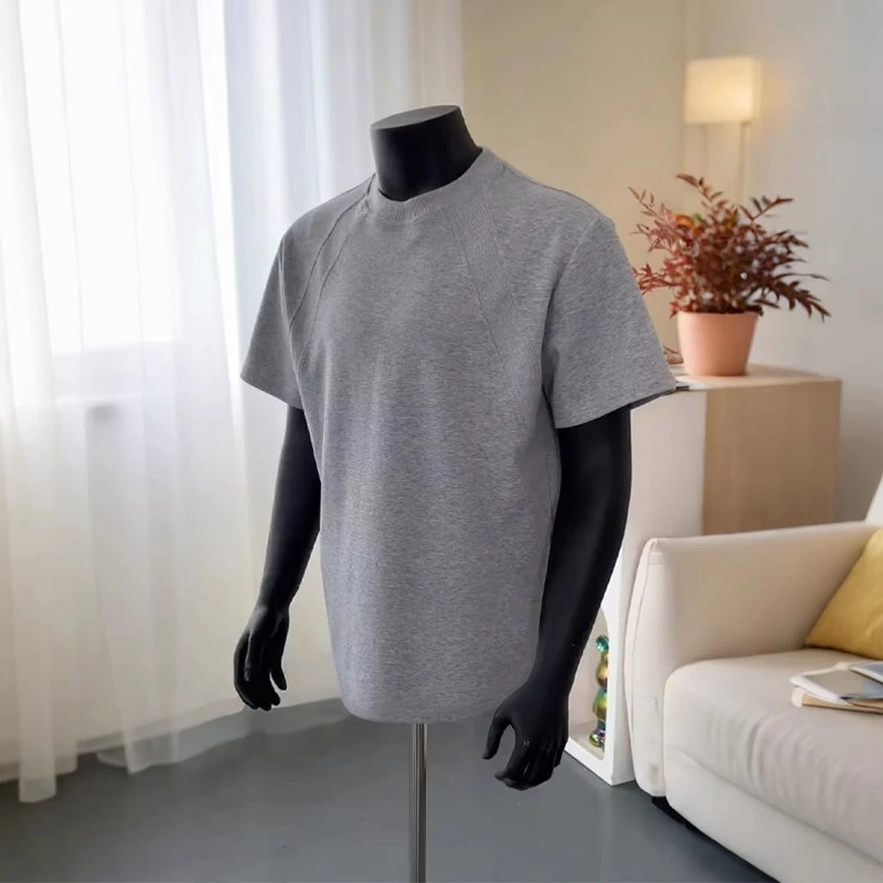 美式boxy正肩短袖男款夏季硬挺280g重磅小领口t恤cleanfit半截袖