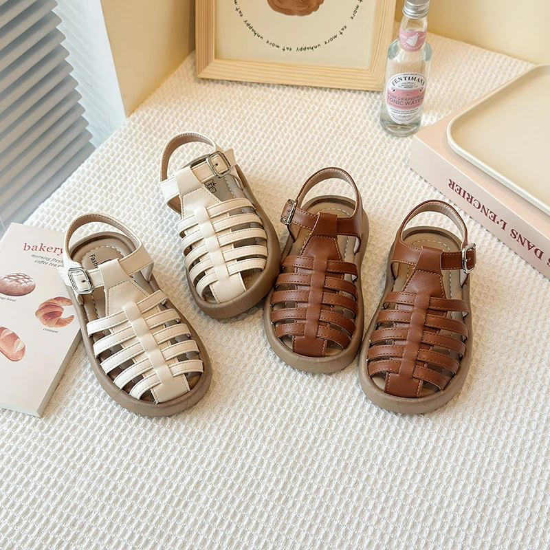 儿童包头凉鞋2025夏季韩版女童编织软底罗马凉鞋男童沙滩鞋运动鞋