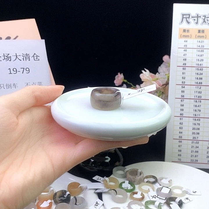 和田玉（糖玉）未镶嵌戒指k19 青花墩墩 17.5