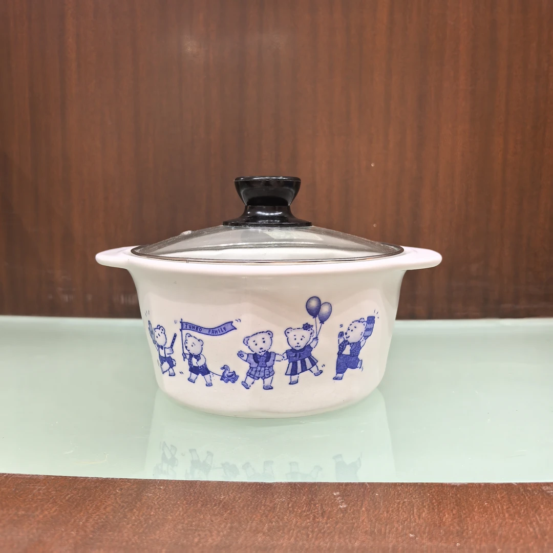 景德镇珍宝1.25升砂锅1990蓝色小熊