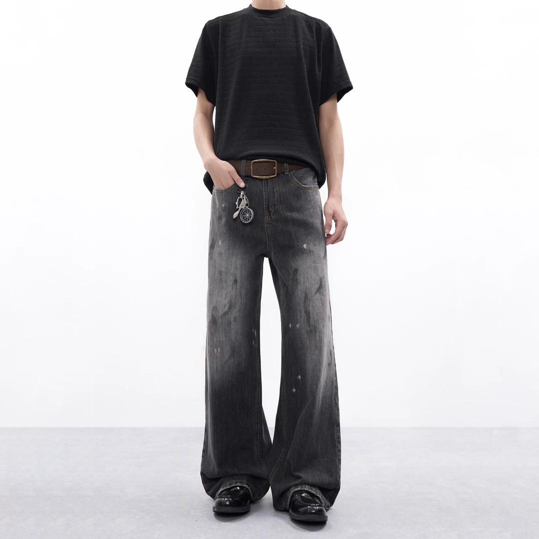 MKSN新款AC涂绘系列2021M宽松直筒版型黑灰泼墨渐变牛仔裤 CK1006