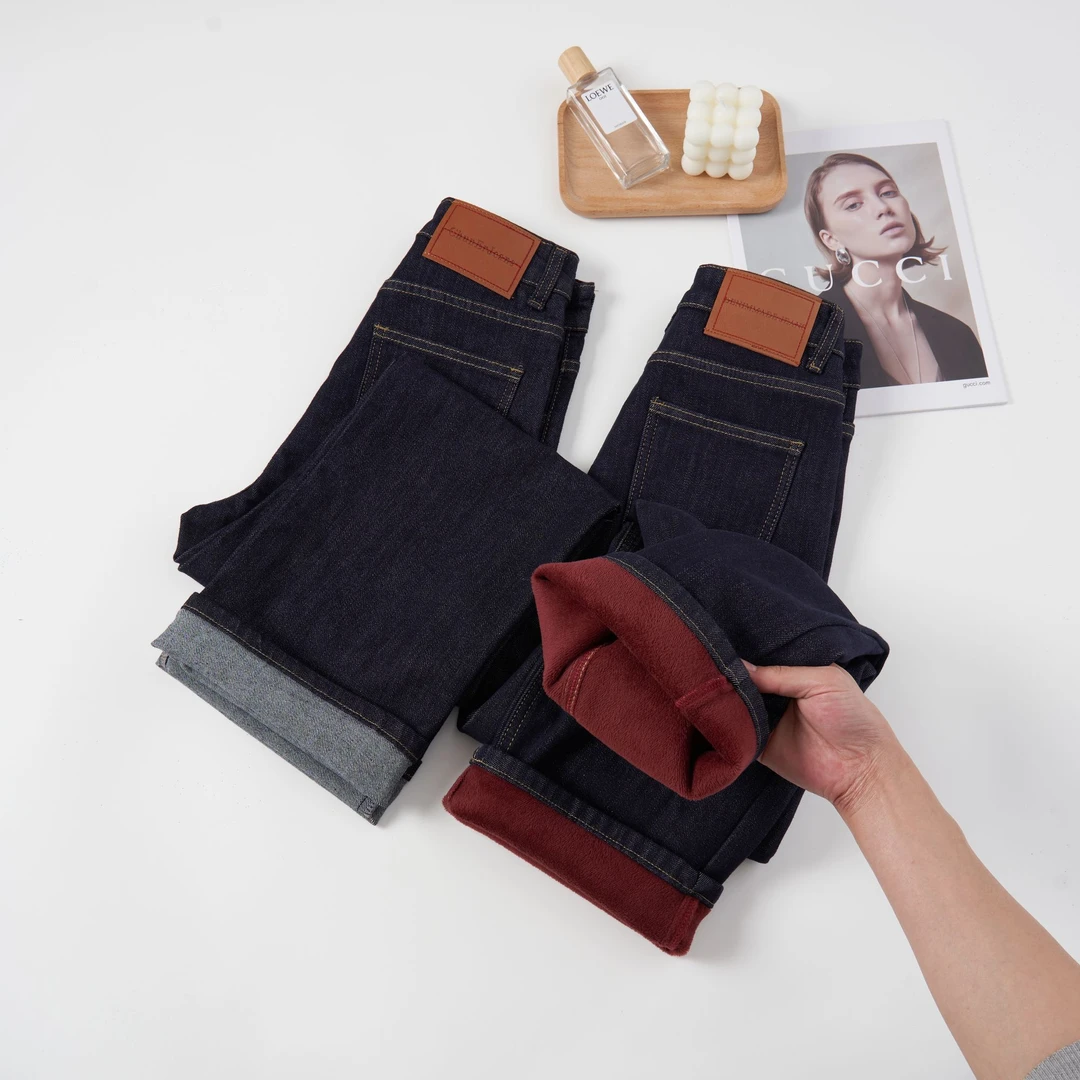 秋冬新款加绒高腰阔腿丹宁宽松百搭女直筒显瘦休闲垂感牛仔裤