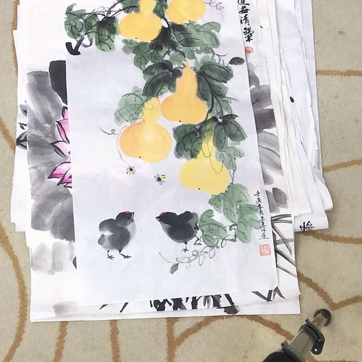 国画四尺四开花鸟童