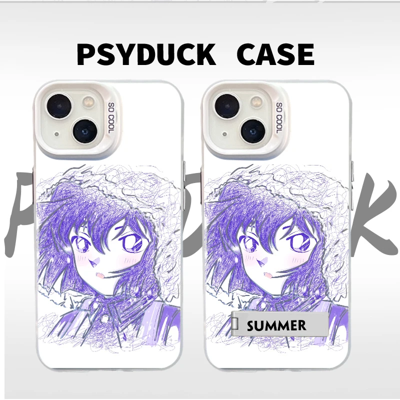 适用苹果华为一加小米线稿灰原哀彩银白底白底卡通动漫防摔手机壳