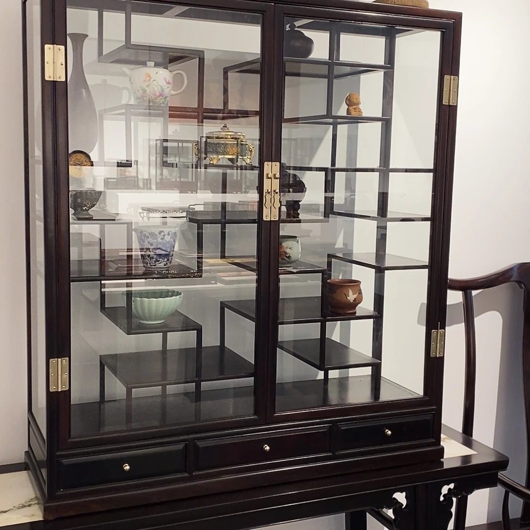 蓝***海红酸枝木类成套家具大红酸枝玻璃柜