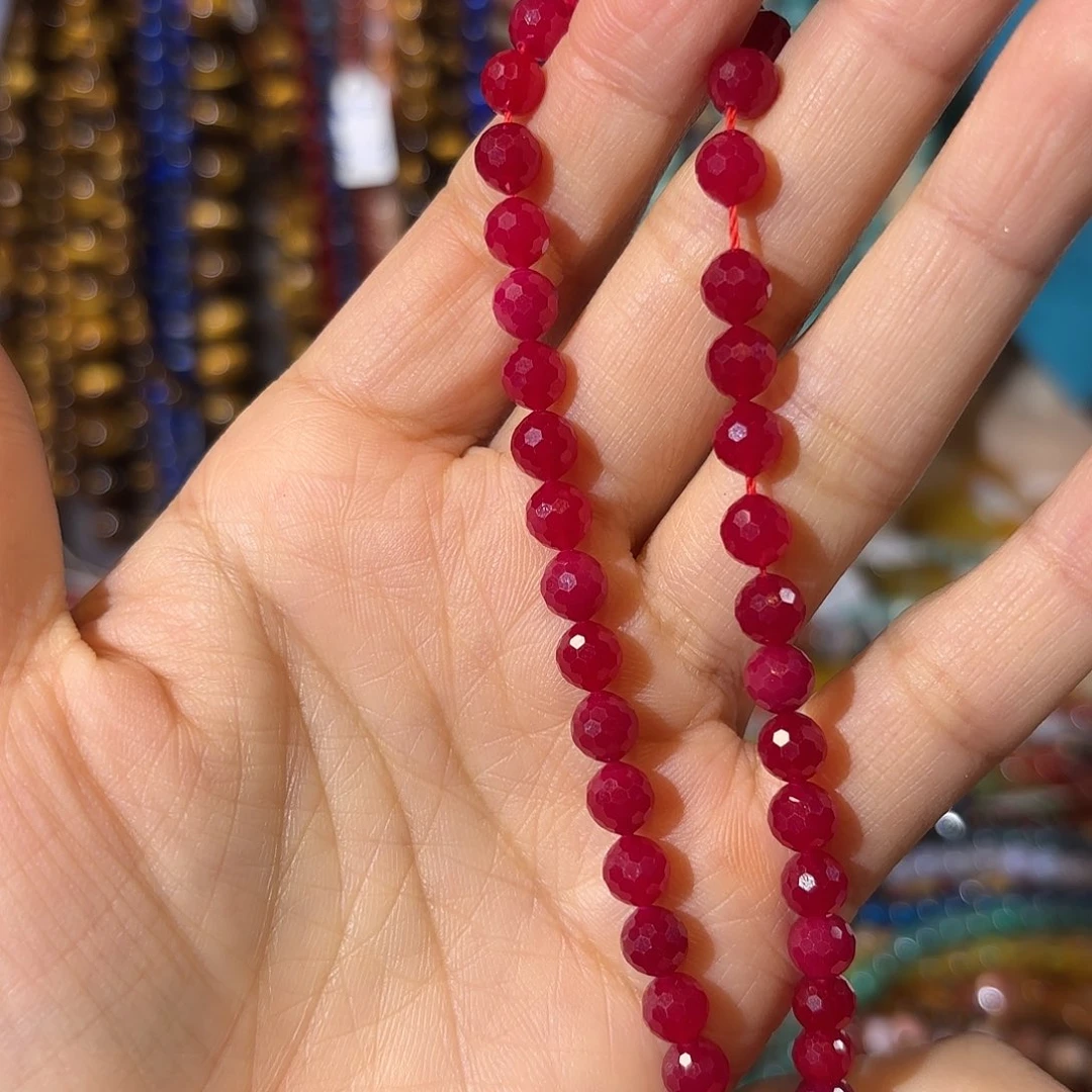 玛瑙/玉髓未镶嵌珠宝半成品红宝石圆珠一条卡5