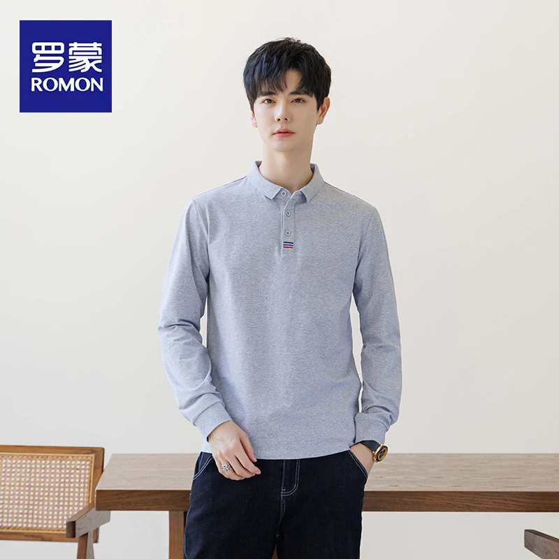罗蒙t恤2025新款男士高端休闲翻领打底衫上衣春秋季polo衫男长袖