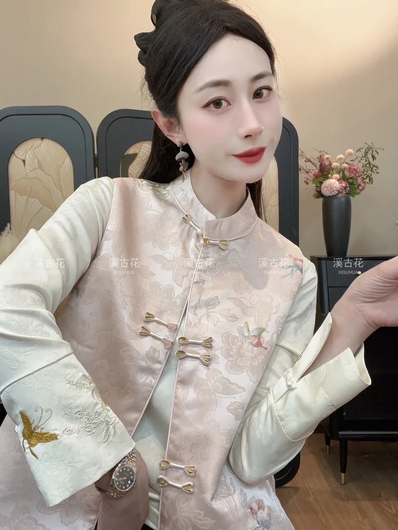 【花想容】早春立领刺绣新款新中式国风马甲女气质显瘦春款