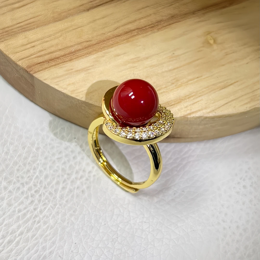 【沐言优选】牛血红10m圆珠戒指A639百搭轻奢