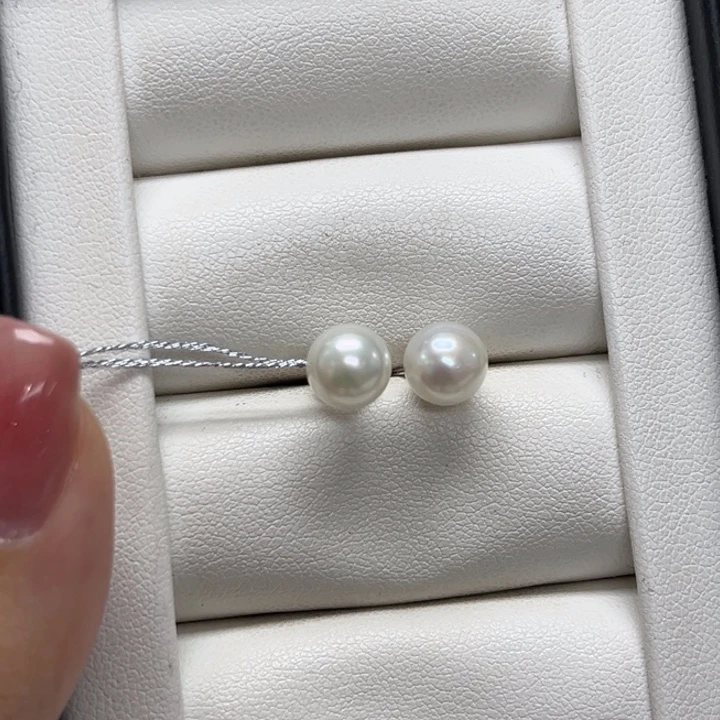 海水珍珠耳饰银S925镶嵌AK7-8mm43号